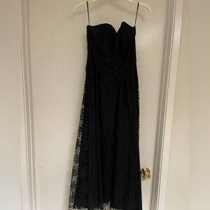 strapless black lace overlay  midi dress